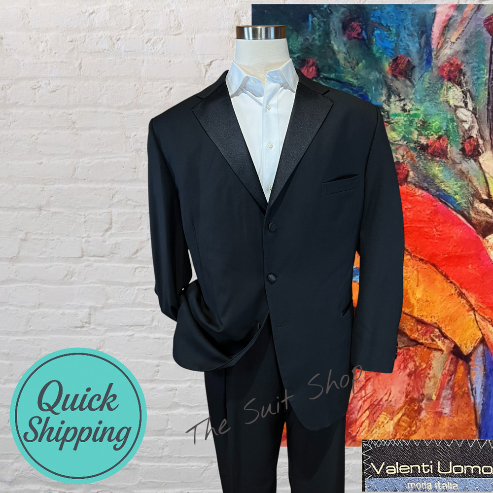 Valenti Uomo Mens 52R 46x32 Black Tuxedo 3 Button Formal Tux